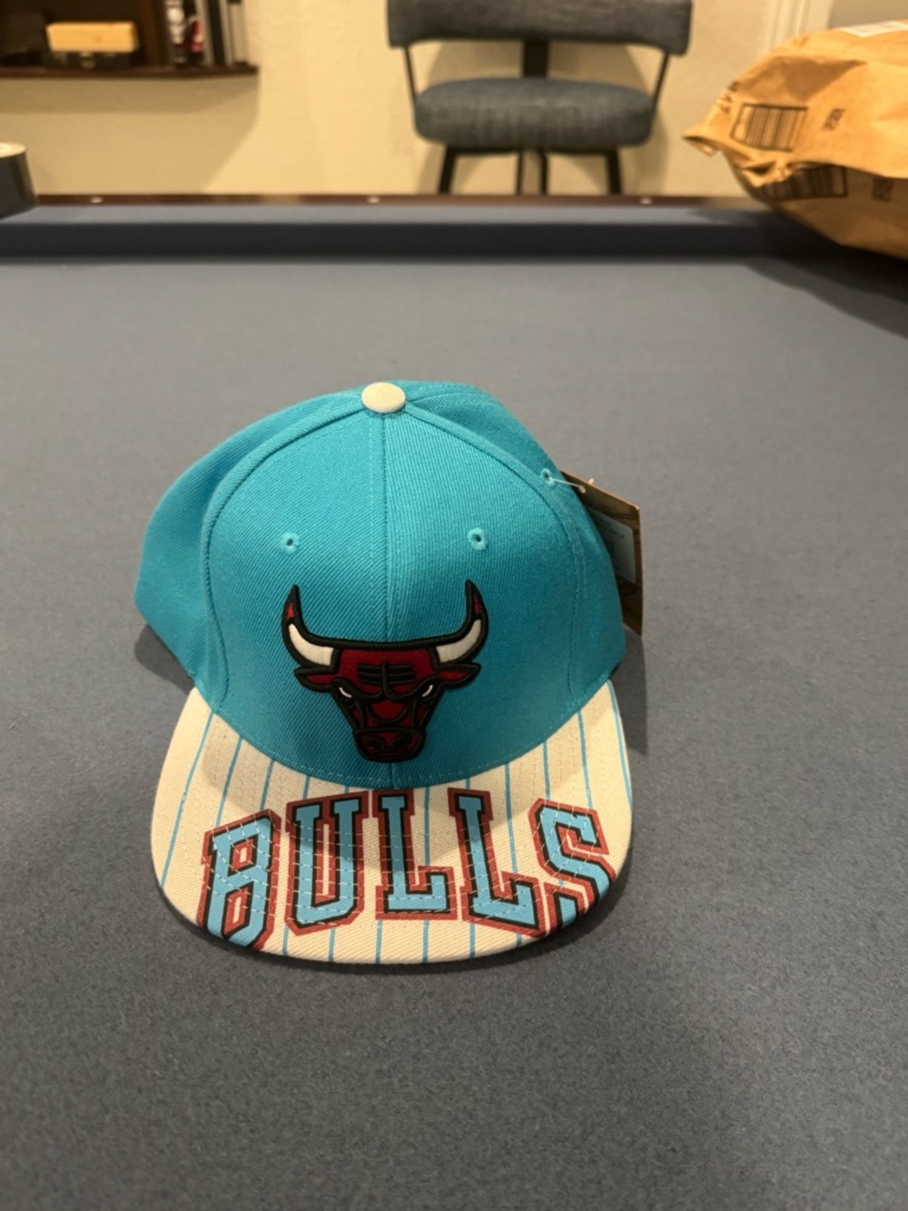 Chicago Bulls Teal Snapback Hat with Pinstriped White Visor